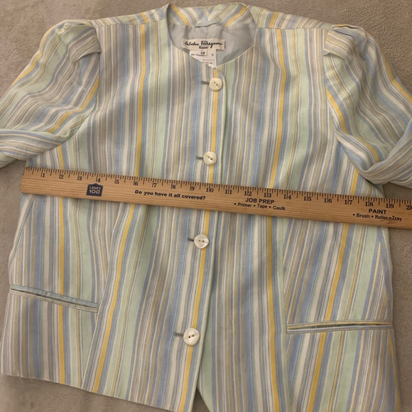 SALVATORE FERRAGAMO 2 Piece Striped Blue Yellow Suite Skirt Preppy High Fashion - Picture 9 of 15